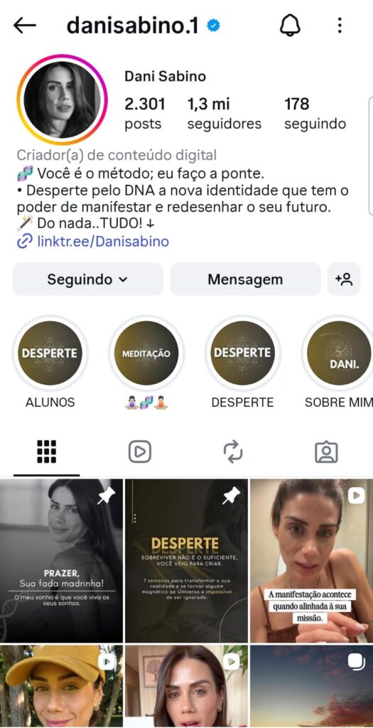 Perfil de Dani Sabino no Instagram