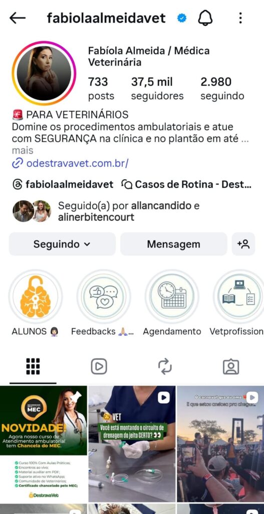 Perfil de Fabíola Almeida no Instagram