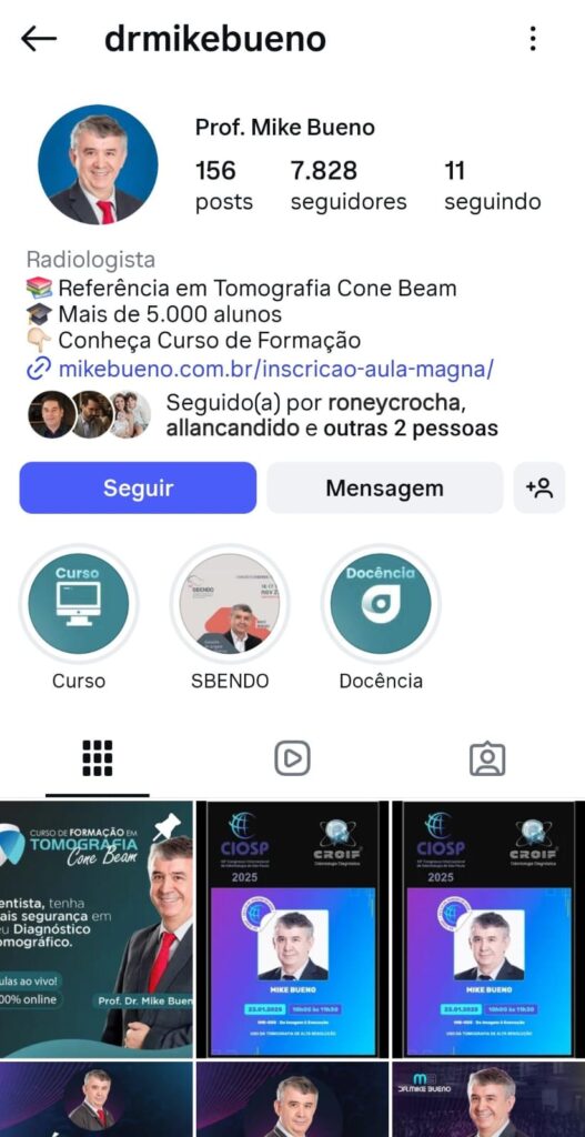 Perfil do Prof. Mike Bueno no Instagram