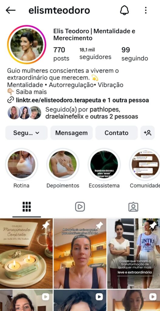 Perfil de Elis Teodoro no Instagram