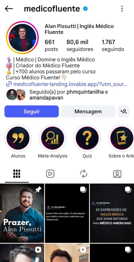 Perfil de Alan Pissutti no Instagram