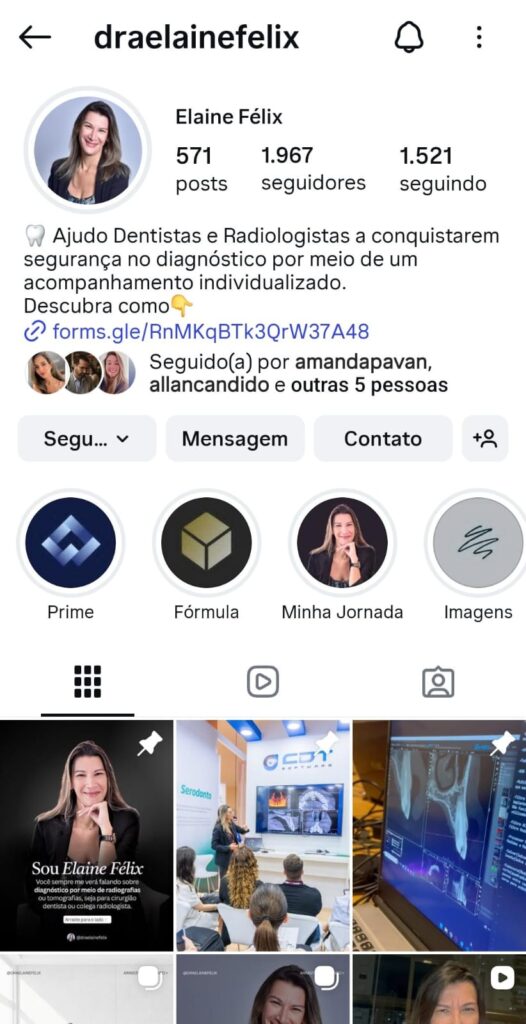 Perfil de Elaine Félix no Instagram
