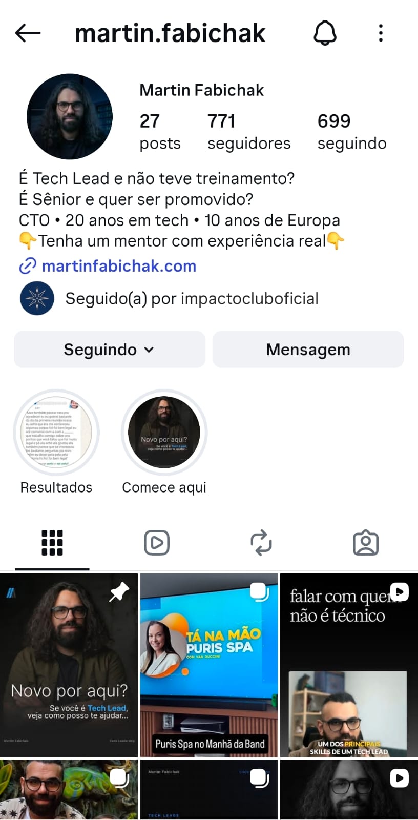 Perfil de Martin Fabichak no Instagram